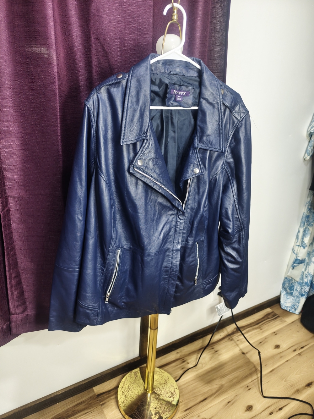 Roman's Women's Navy Leather Moto Jacket